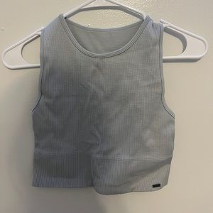 a light blue crop top